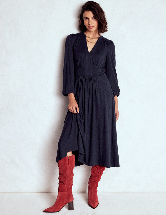 Lily Long Sleeve Midi Dress Navy