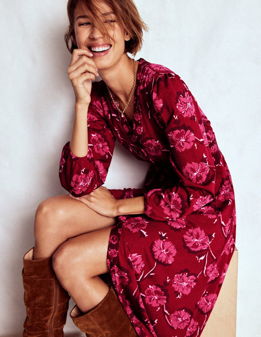 Natalia Long Sleeve Tea Dress Red, Delicate Carnation