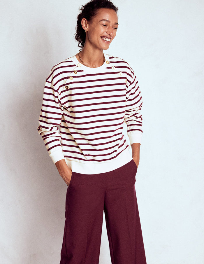 Button Detail Sweatshirt Deep Wisteria, Ivory
