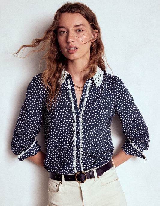 Lace Collar Blouse Navy