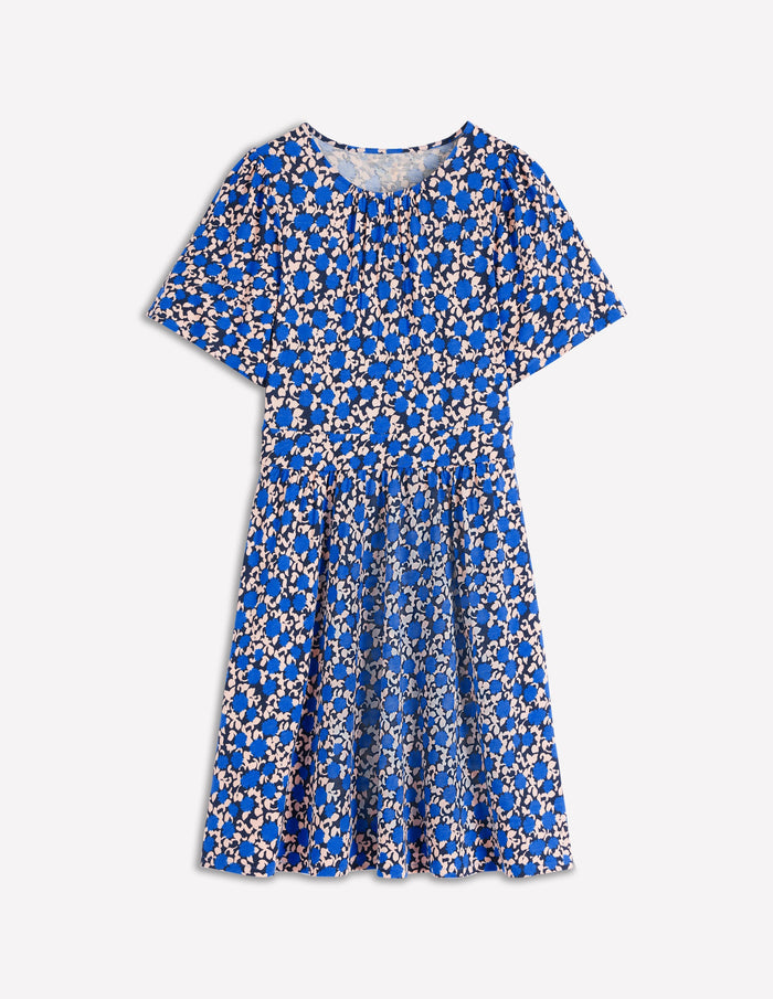 Louisa Short Jersey Dress Kingfisher Blue, Floweret Vine