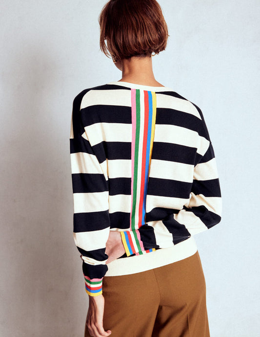Lara Relaxed Cotton Jumper Navy, Ivory Stripe
