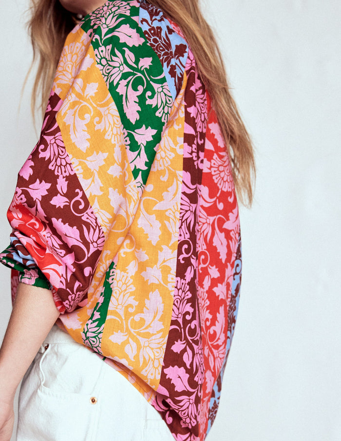 Long Sleeve Notch Top Multi, Ornate Vine