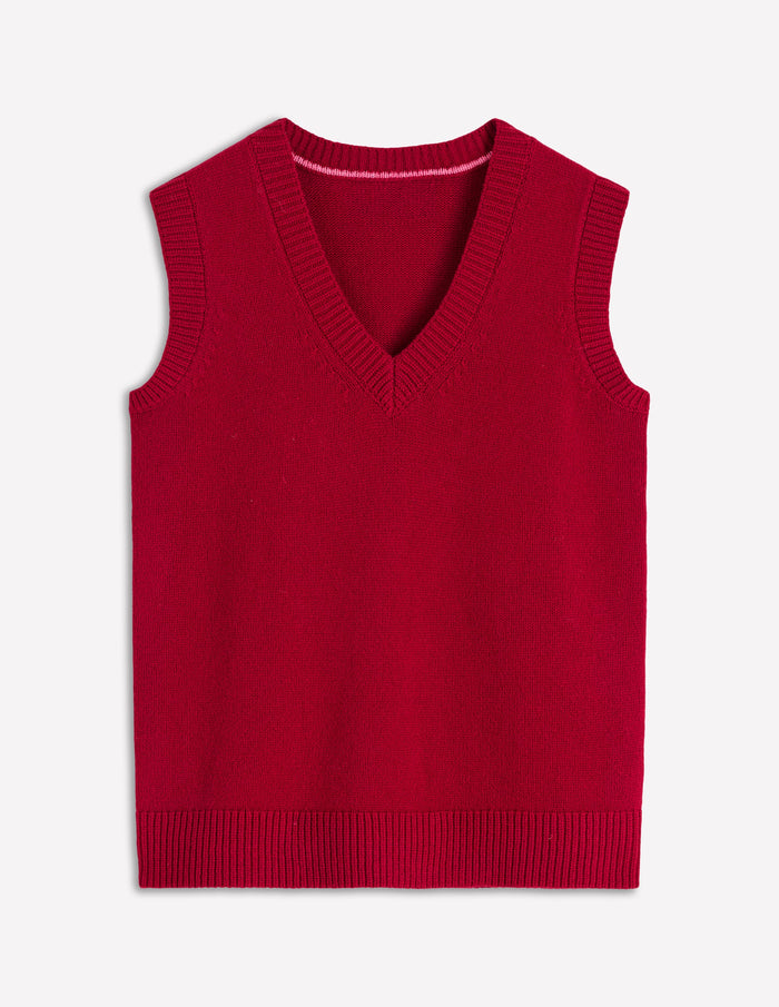 Marion Merino V-Neck Vest Red Blooded