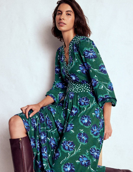 Lily Long Sleeve Midi Dress Emerald, Delicate Carnation