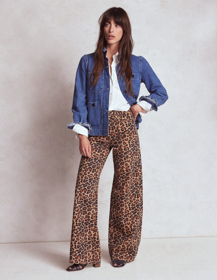 High Rise Wide Leg Jeans Leopard Print