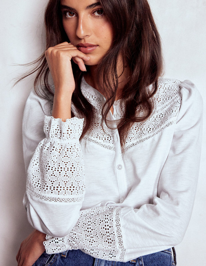 Pippa Broderie Jersey Shirt White