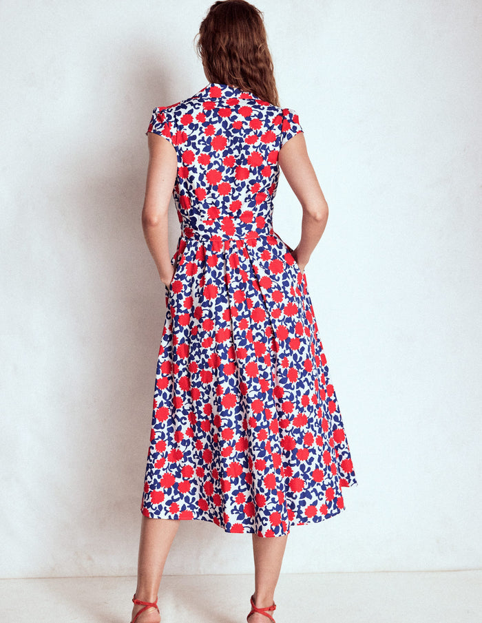 Julia Cotton Wrap Midi Dress Poppy Red, Floweret Vine