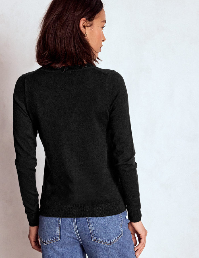 Emilia Cotton V Neck Sweater Black