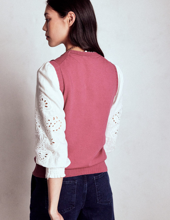 Emilia Cotton Crew Neck Vest Pink Heather