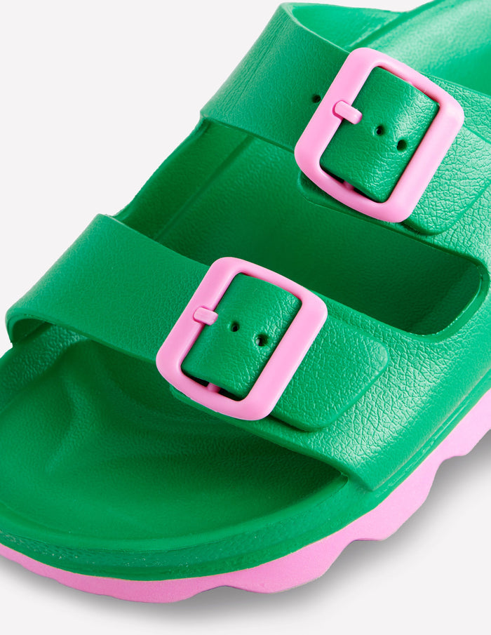 Lyla Double Buckle Sliders Rich Emerald/Soft Pink