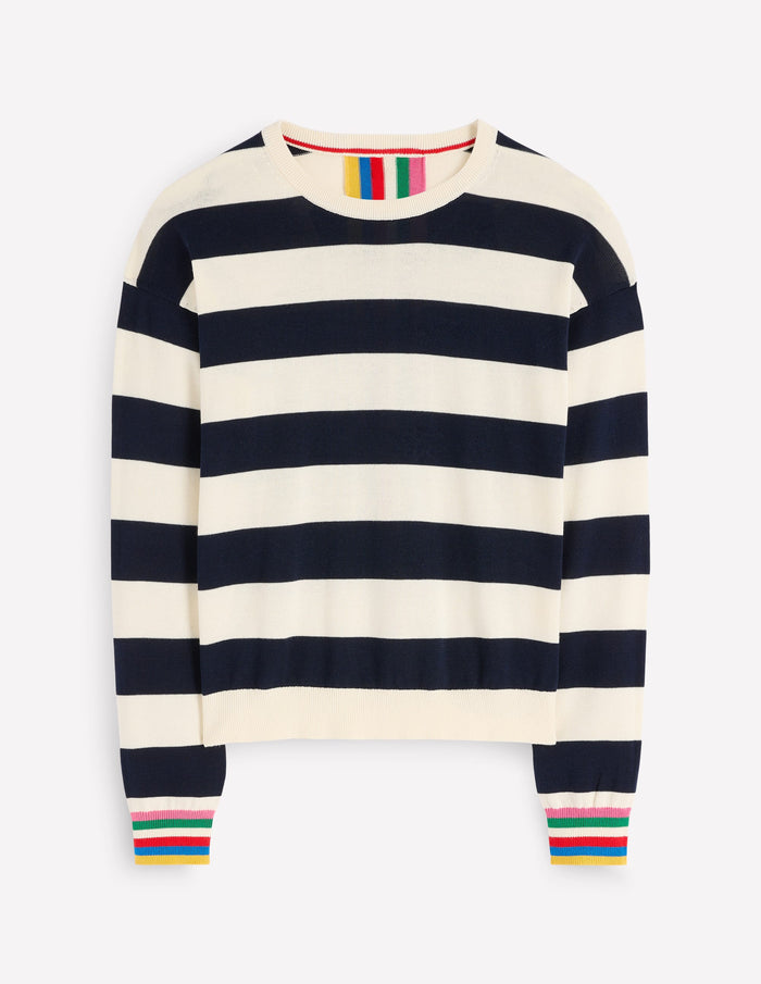 Lara Relaxed Cotton Jumper Navy, Ivory Stripe