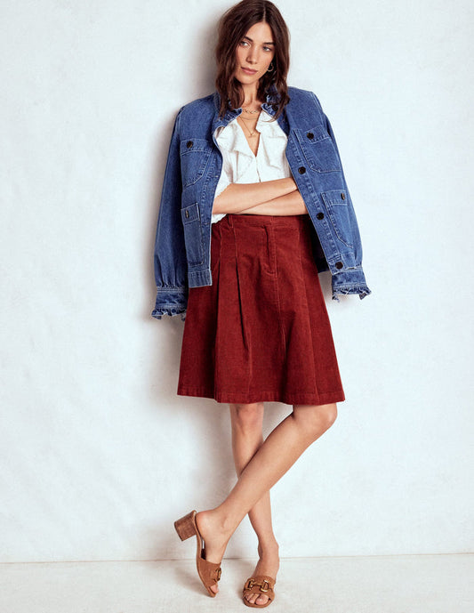 Pleated Cord Skirt Fired Brick