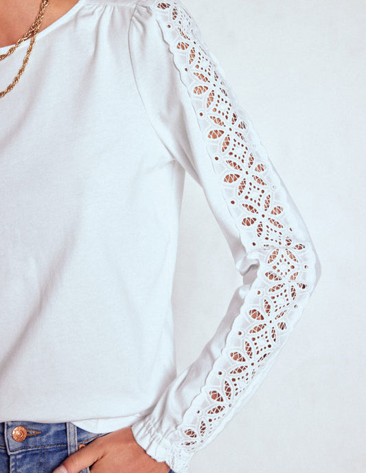 Scarlett Broderie Trim Top White