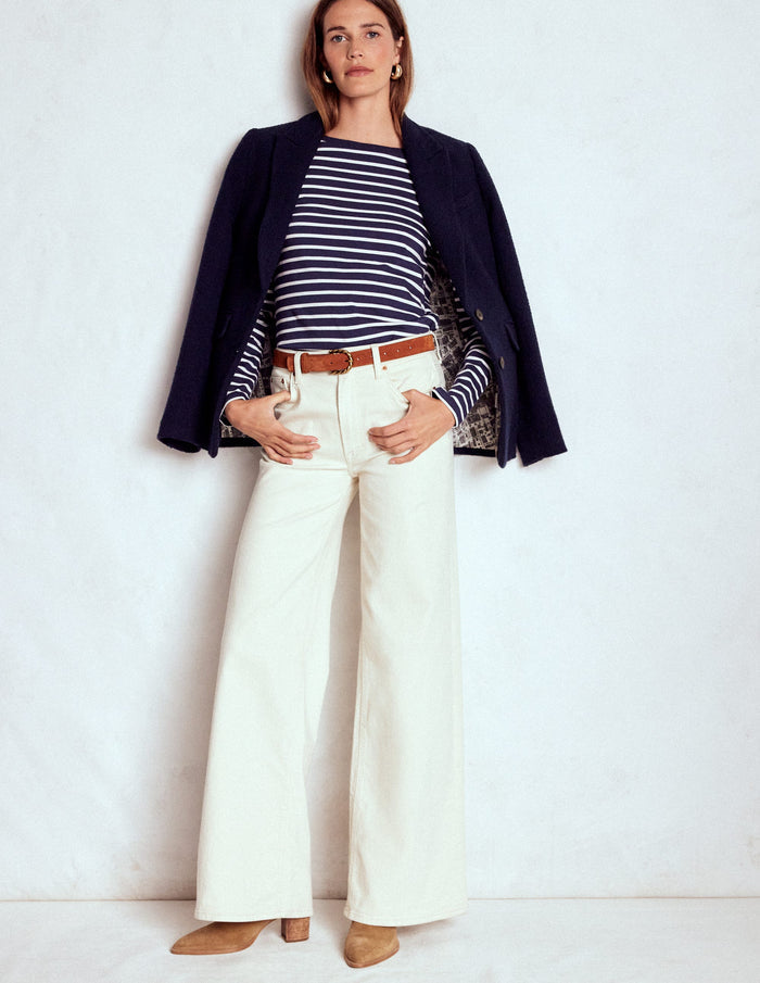 Olivia Long Sleeve Breton Navy, Ivory
