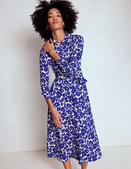 Marcia Jersey Shirt Dress Bright Blue, Leafy Grove