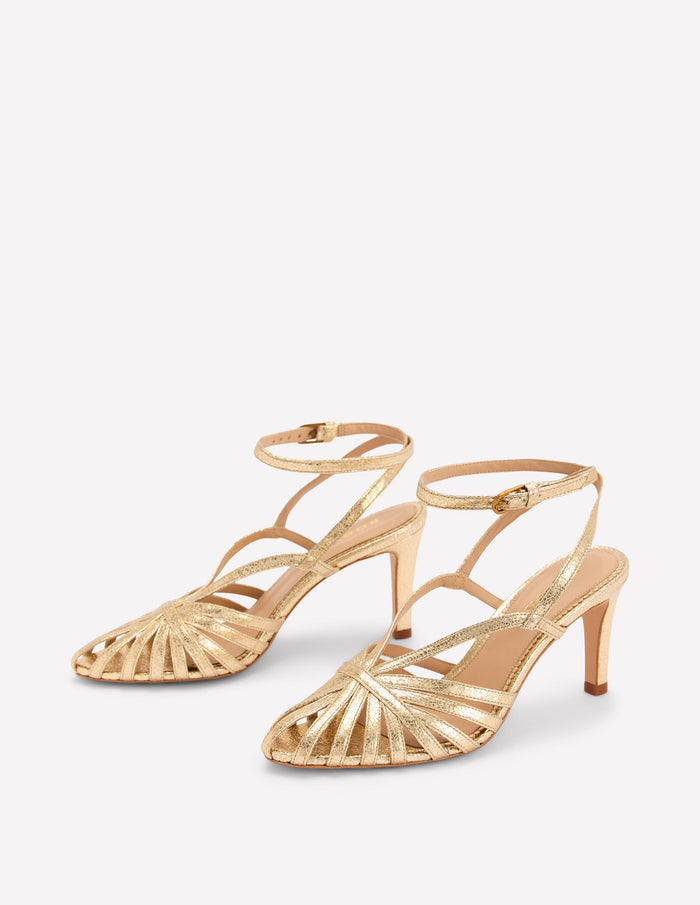 Heeled Cage Sandals Gold Metallic