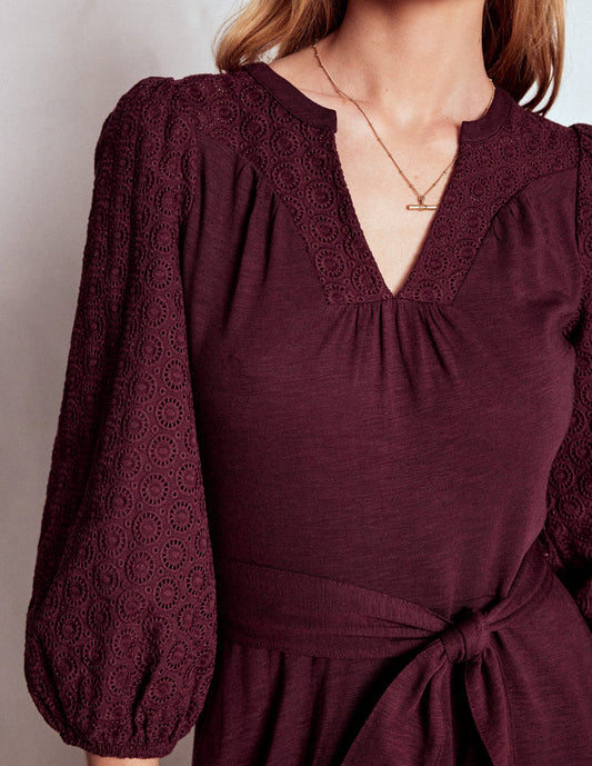 Eden Broderie Jersey Dress Dark Cherry