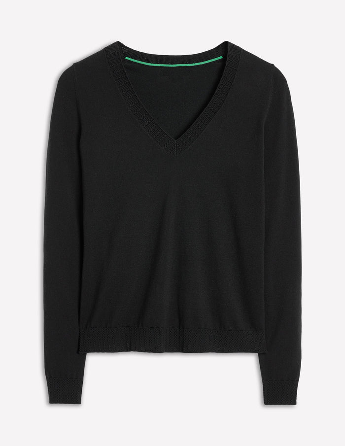 Emilia Cotton V Neck Sweater Black