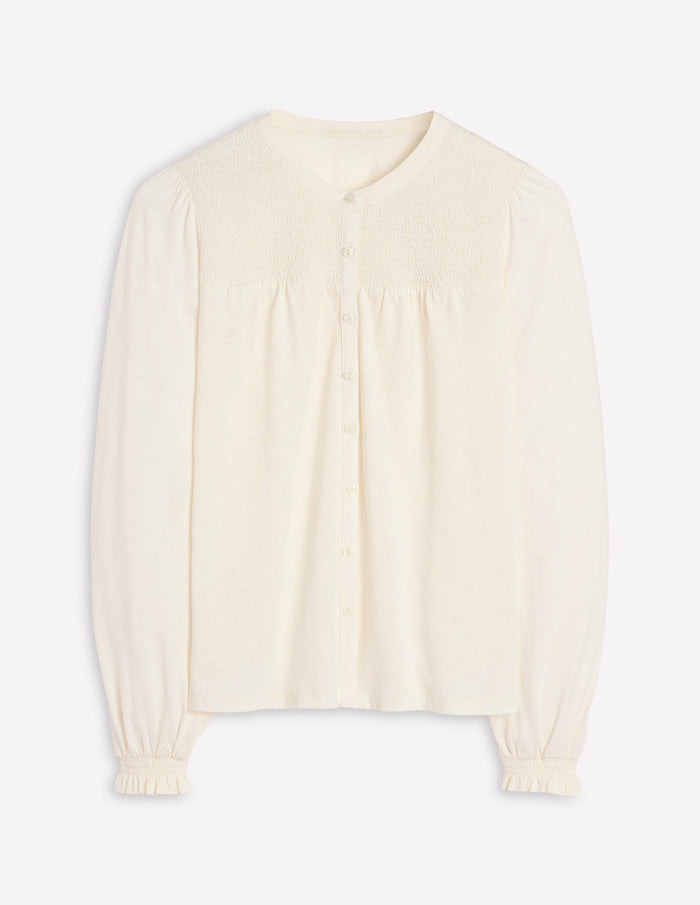 Elsa Smocked Yoke Jersey Shirt Ivory