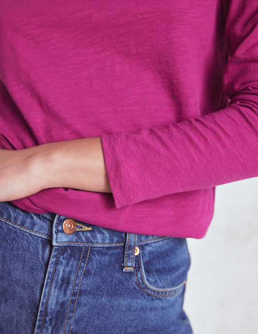 Cotton Crew Long Sleeve Top Rich Magenta