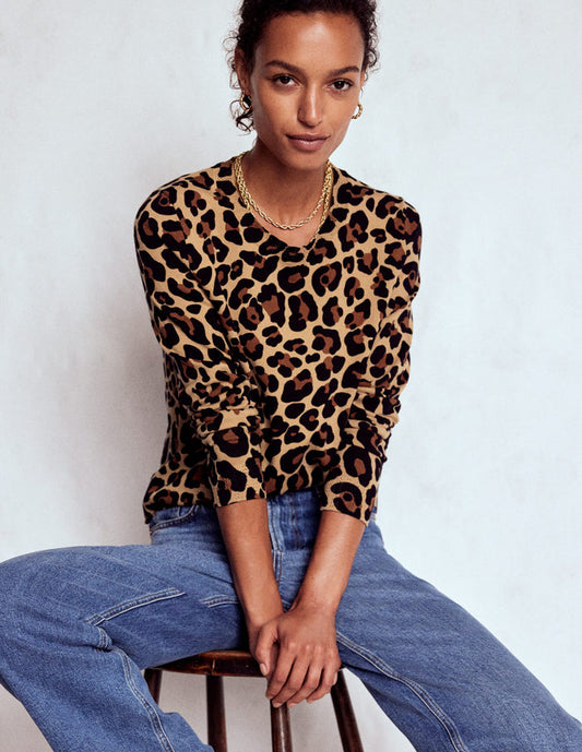 Emilia Cotton Crew Sweater Cheetah Pop