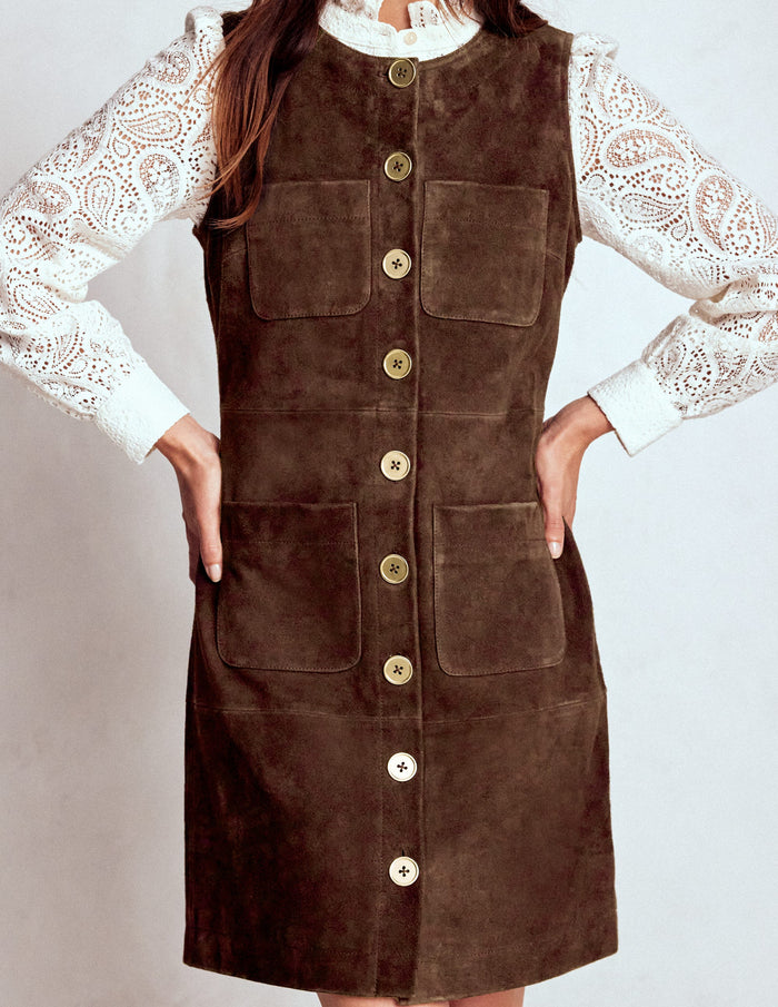 Evelyn Suede Shift Dress Dark Chocolate