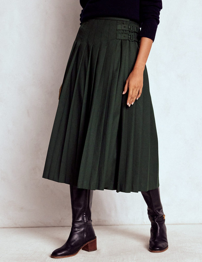 Josephine Kilt Midi Skirt Hunter Green