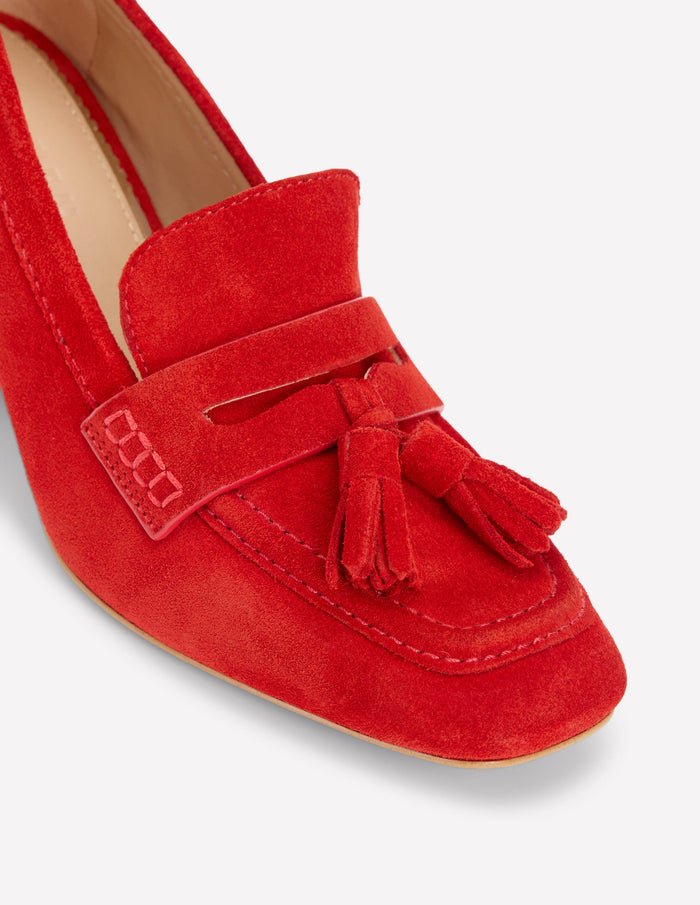 Sol Block Heeled Penny Loafers Red