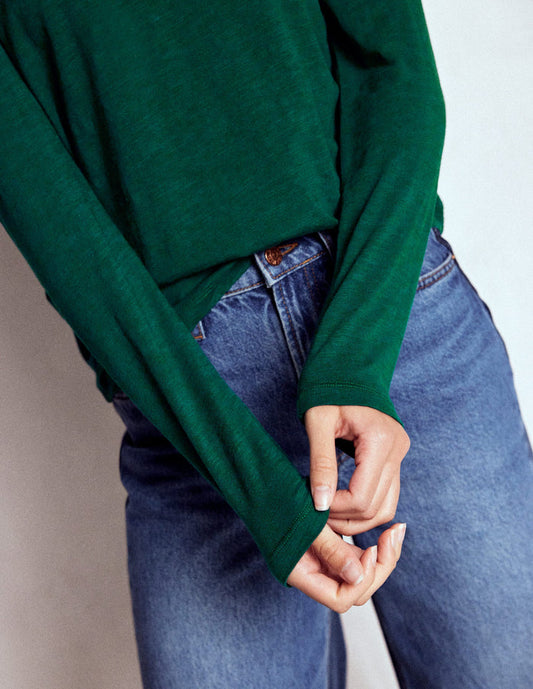 Cotton Crew Long Sleeve Top Drake Green