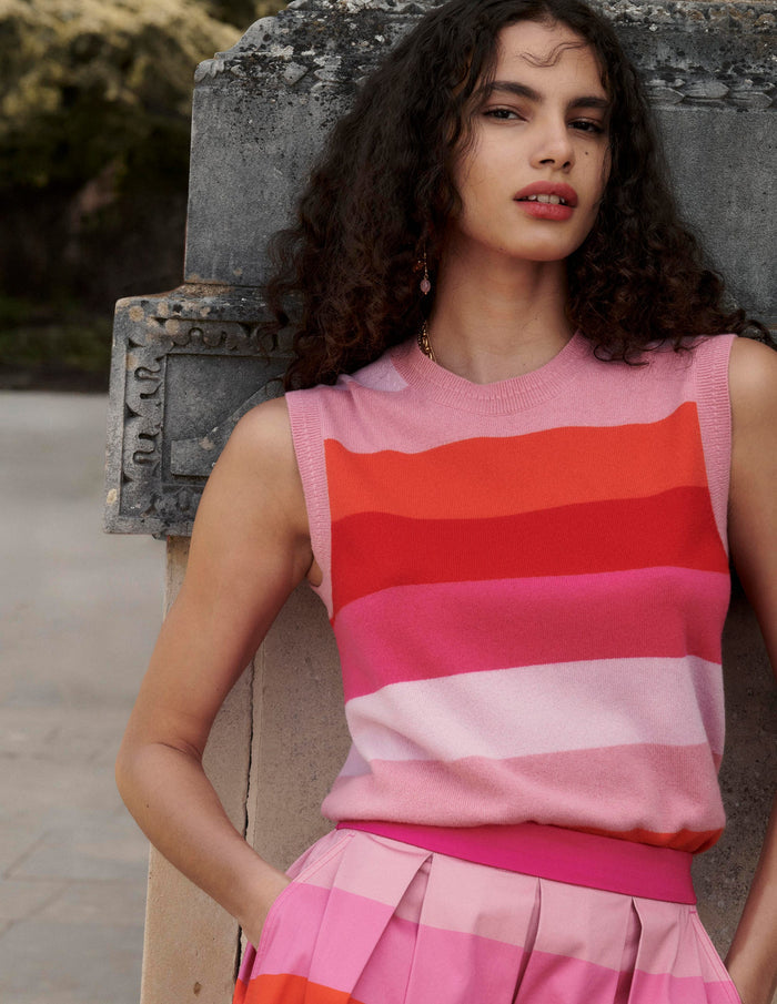 Eva Cashmere Vest Pink/ Orange Stripe