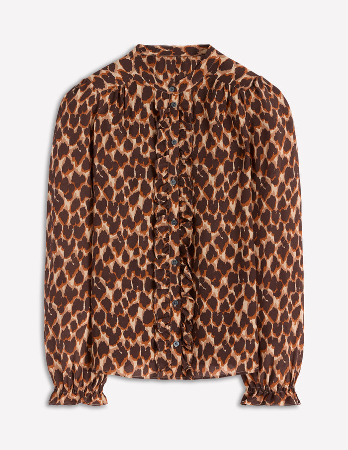 Alice Frill Front Silk Top Leopard Spots