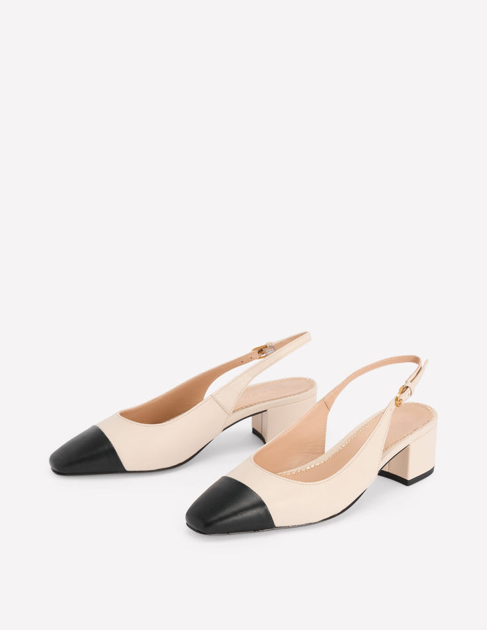 Ailsa Block Heel Slingbacks Ecru