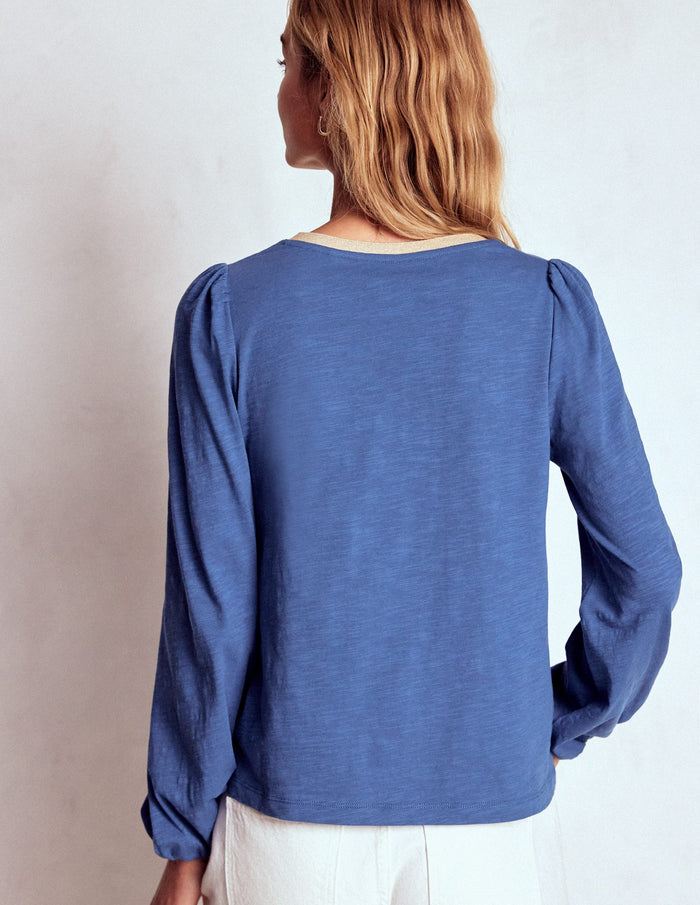 Metallic Trim Long Sleeve Top True Navy