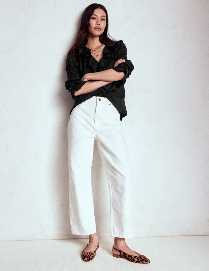 Ruffle V-Neck Blouse Black