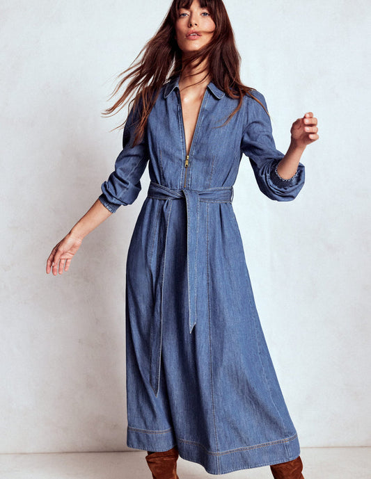 Adelaide Zip Denim Midi Dress Mid Vintage Denim