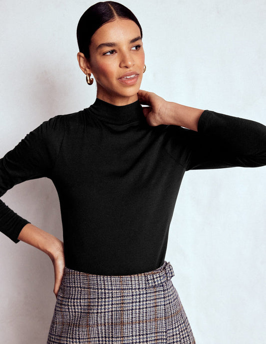 Puff Shoulder Jersey Top Black
