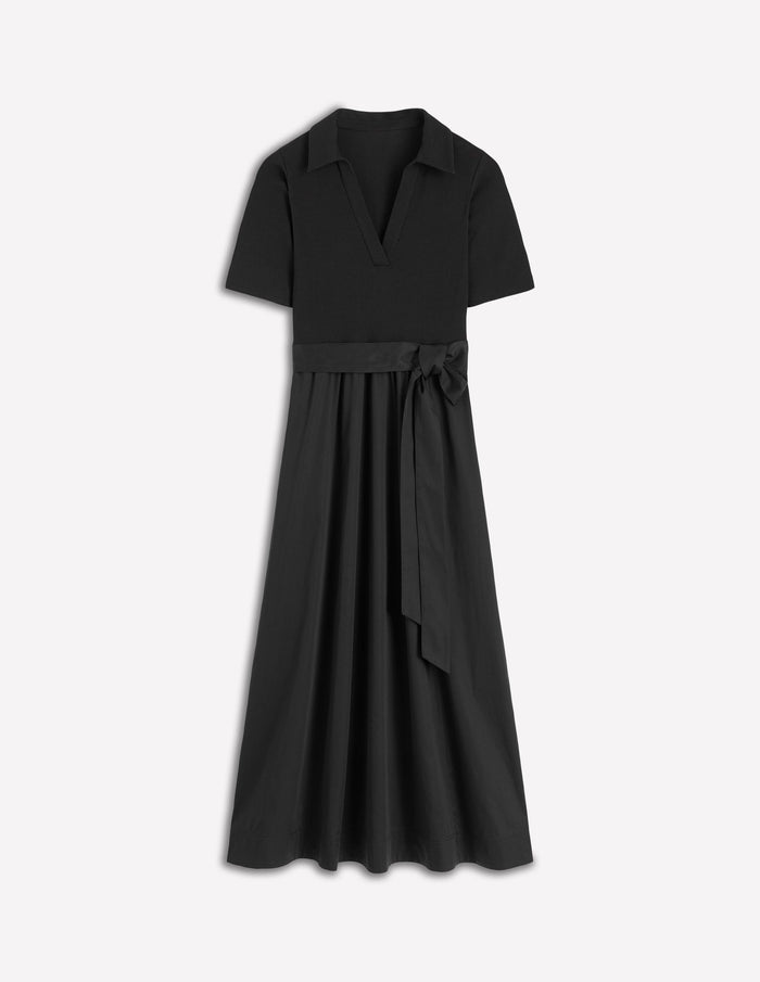 Collar Detail Mix Midi Dress Black