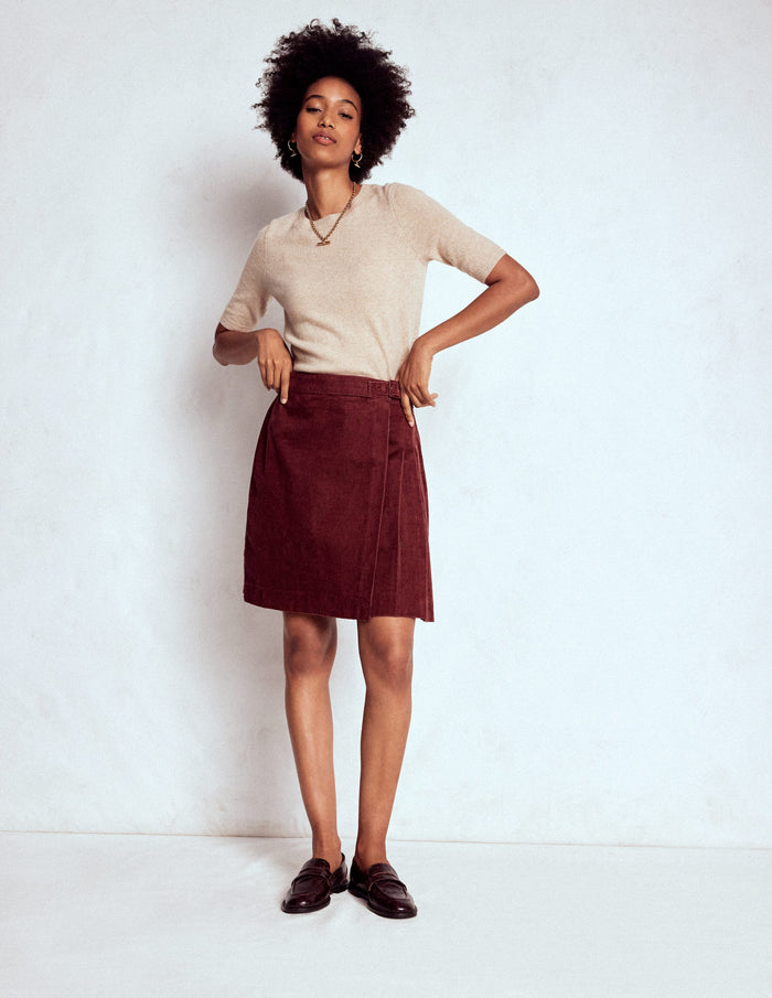 Helen Cord Kilt Skirt Chestnut
