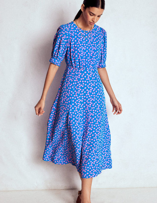 Blanca Midi Tea Dress Kingfisher Blue, Heart Cascade