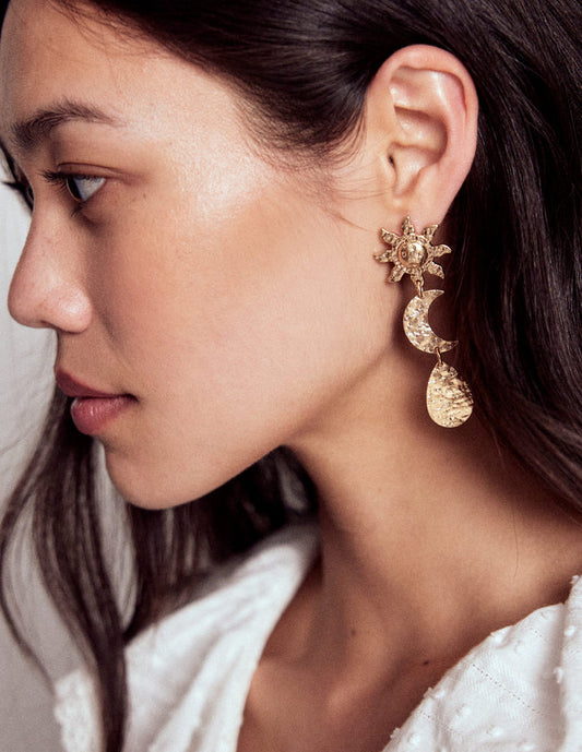 Hammered Motif Earrings Gold Colour