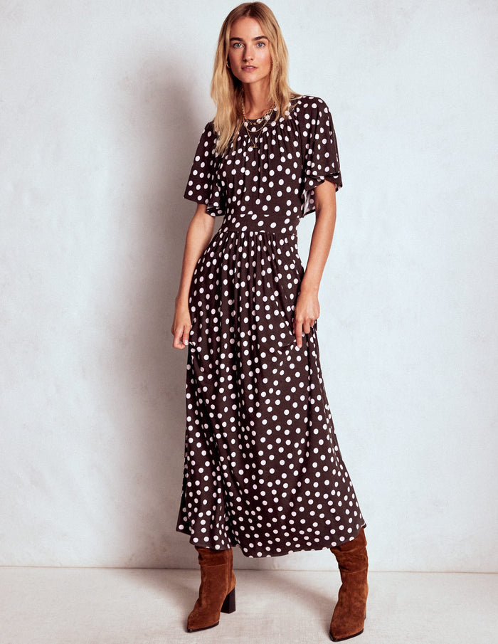 Yoke Panel Maxi Dress Brown Spot