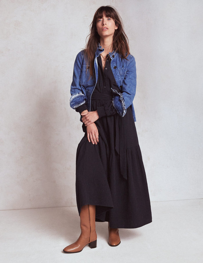 Cecily Double Cloth Midi Dress Midnight Blue