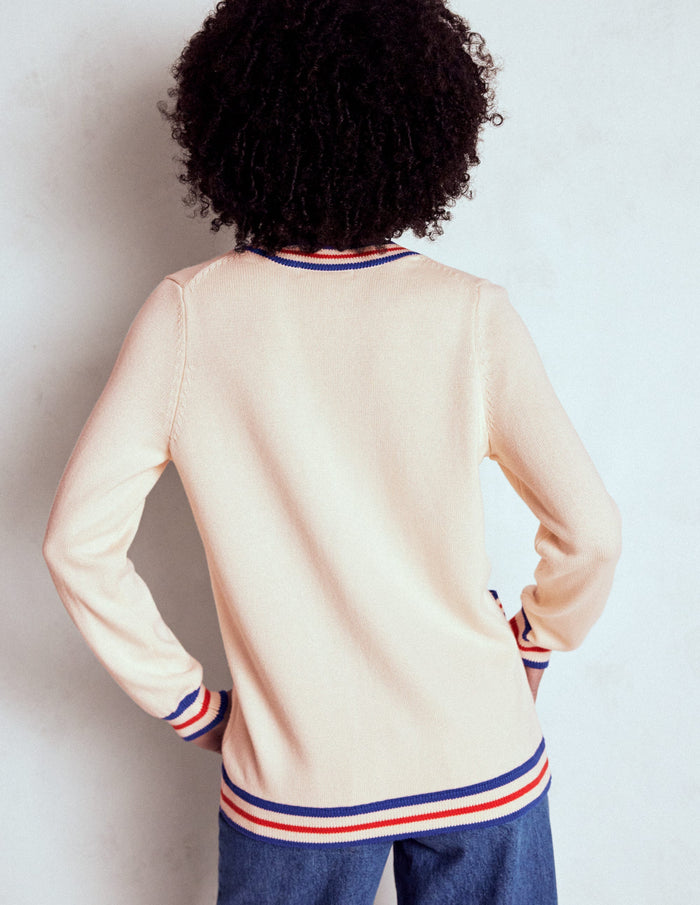 Long Cotton V-neck Cardigan Warm Ivory