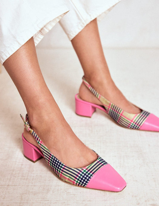 Ailsa Block Heel Slingbacks Multi Check