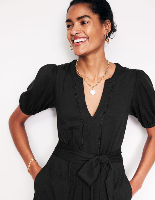 Sofia Trim Jersey Midi Dress Black