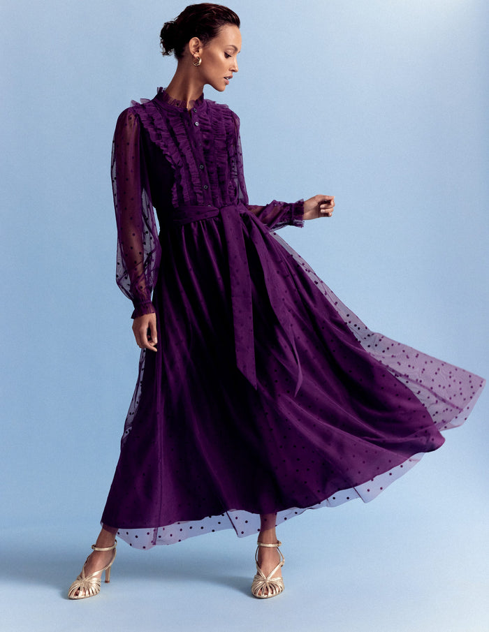 Tulle Ruffle Maxi Dress Viola Purple