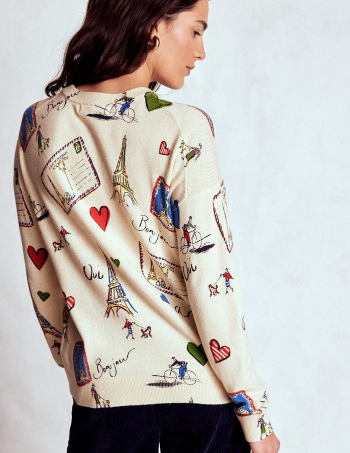 Natasha Novelty Sweater Ivory, Postcard from Paris