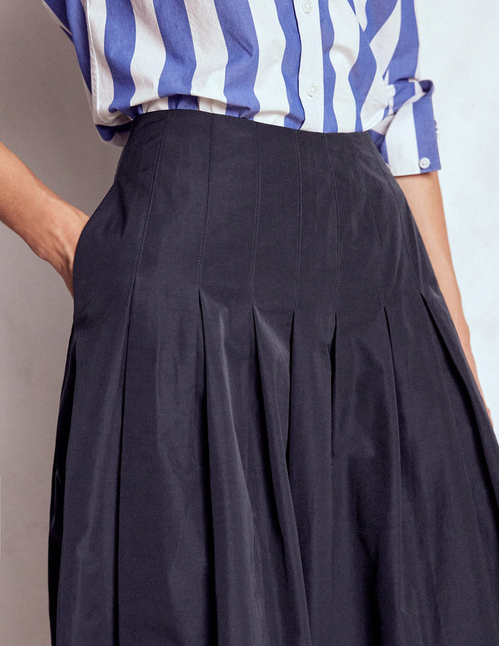 Valentina Taffeta Midi Skirt Navy