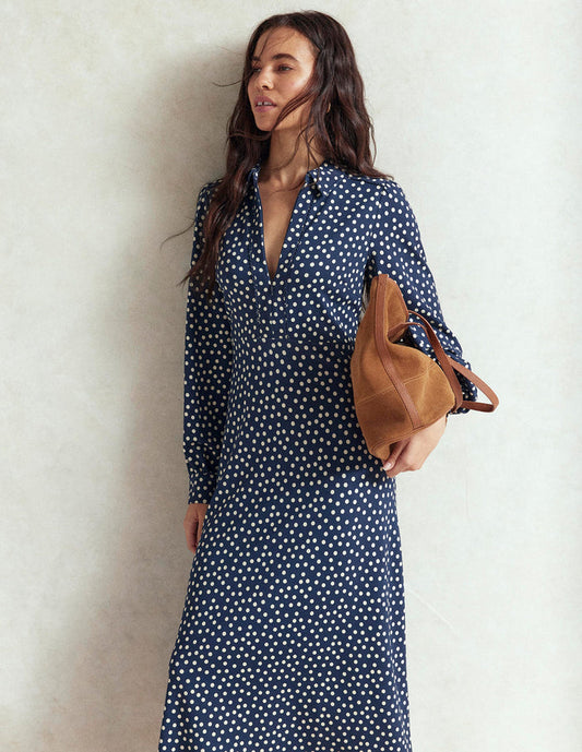 Pip Zip-Up Ponte Midi Dress French Navy, Painted Dot